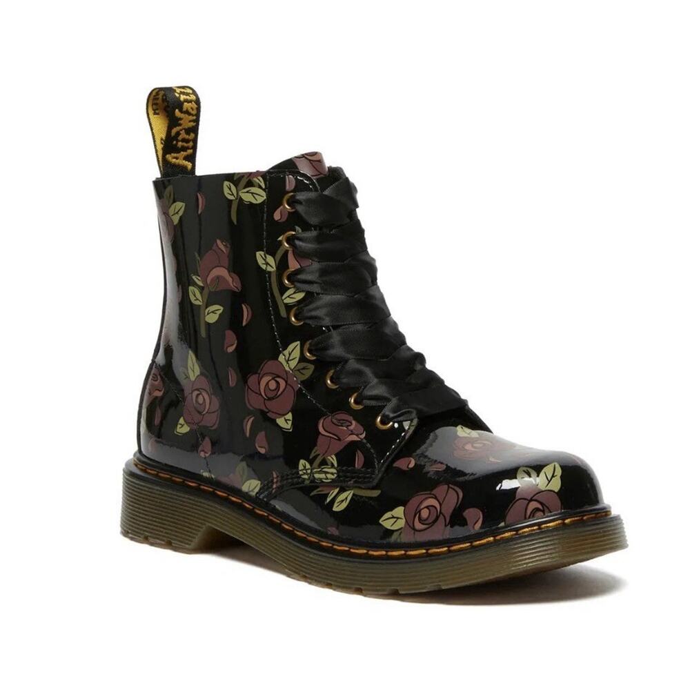 Dr. Martens Kids 1460 Floral Combat Boots Black Rose Print Zip Lace Up Toddler 7